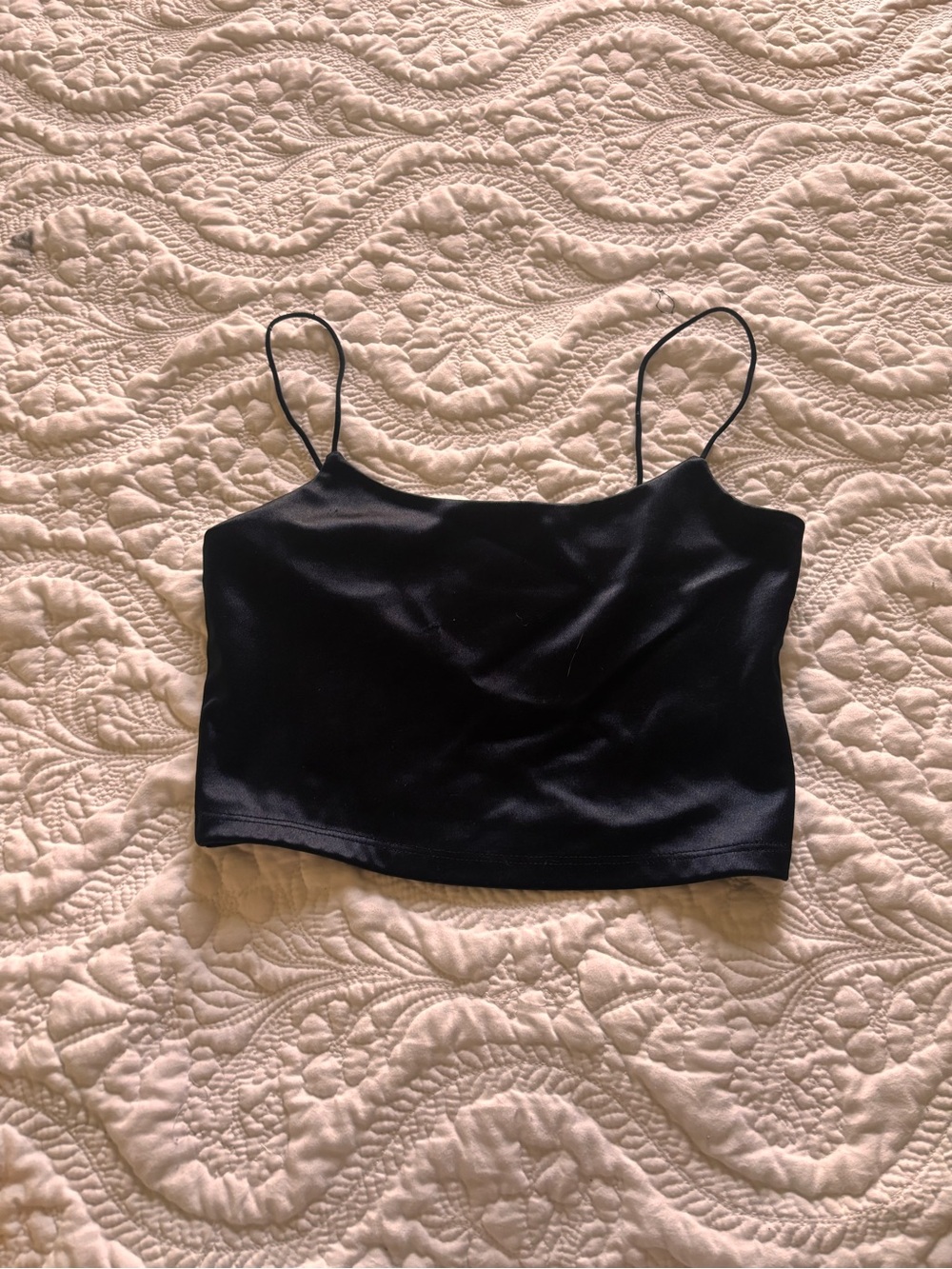 Aeropostale Black Satin Crop Cami with Spaghetti Straps
